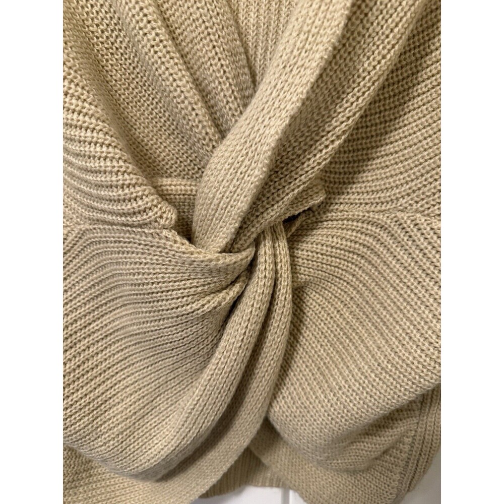 Tan Natural twist knit top reversible Sz Med long sleeve sweater plunging Vneck - Picture 4 of 4